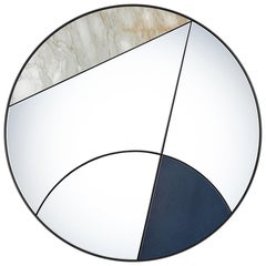 Eclipsis I 80 Wall Mirror Calacatta Gold Marble and Blue Leather by Atlasproject