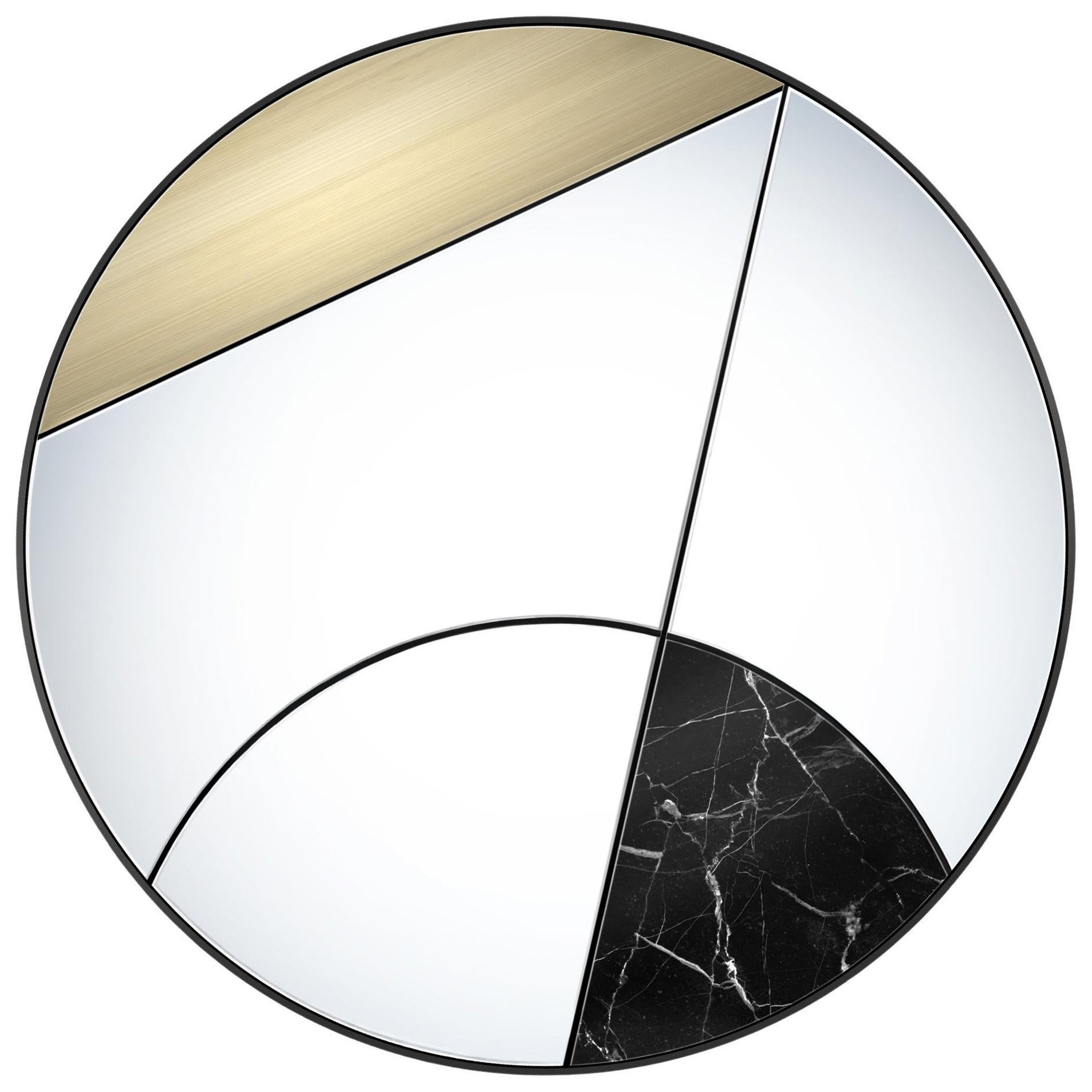 Eclipsis II 80 Wall Mirror Marquinia Marble and Brushed Brass by Atlasproject