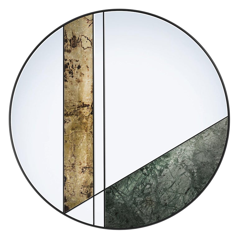Lamina I 80 Wall Mirror Green Guatemala Marble and Antique Brass by Atlasproject For Sale