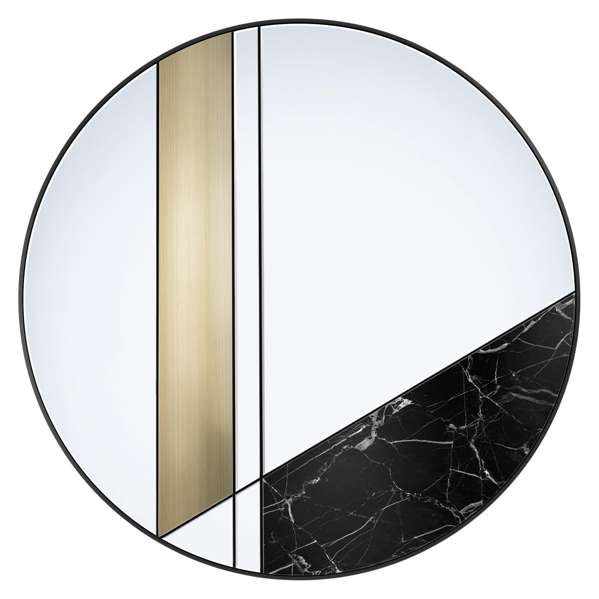 Lamina II 80 Wall Mirror Marquinia Marble and Brushed Brass by Atlasproject For Sale