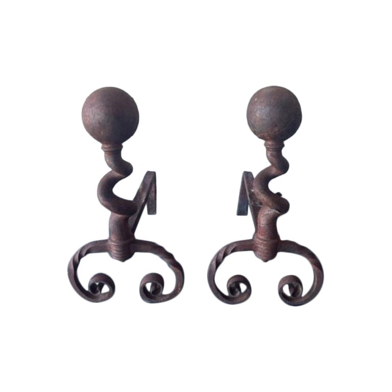 Pair of Antique Andirons, FA-1223 For Sale