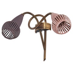 Italian Designer, Sconce, Brass, Purple, Pink Lacquered Metal, Italy, 1950s