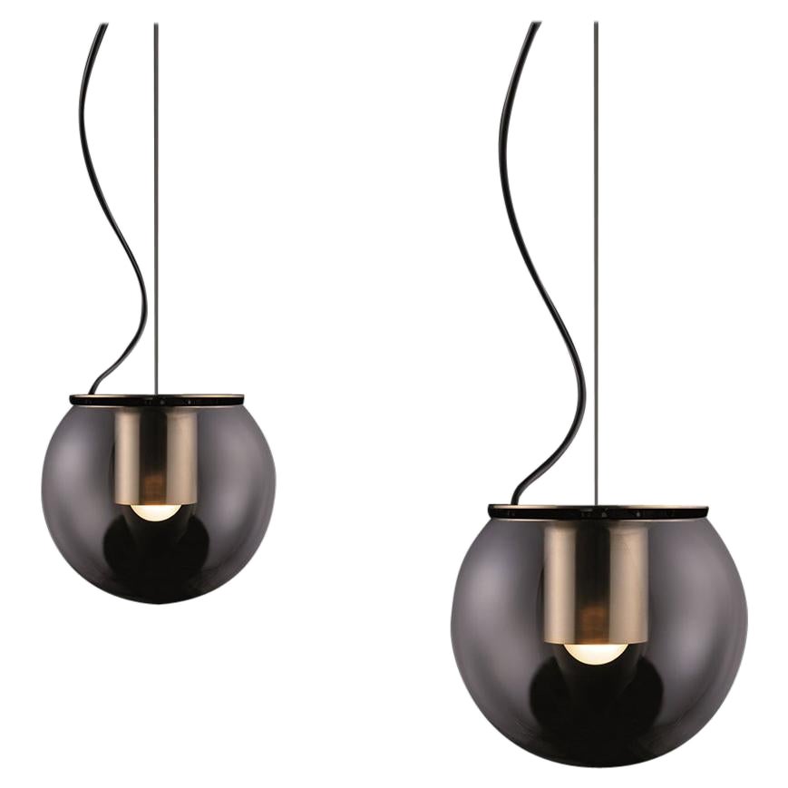 Joe Colombo Set of Two Suspension Lamps 'The Globe' Gold by Oluce For Sale