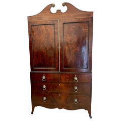 Outstanding Quality Antique Regency Figured Mahogany Inlaid Linen Press