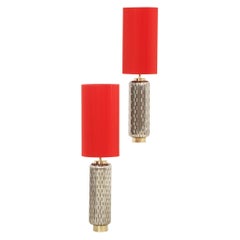 Used Pair of Large Table Lamps in Perforated Steel, Spain, 1960's