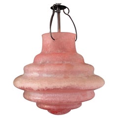 Venetian Scavo Glass Pendant Chandelier in Etched Salmon Pink, Late 20th C.