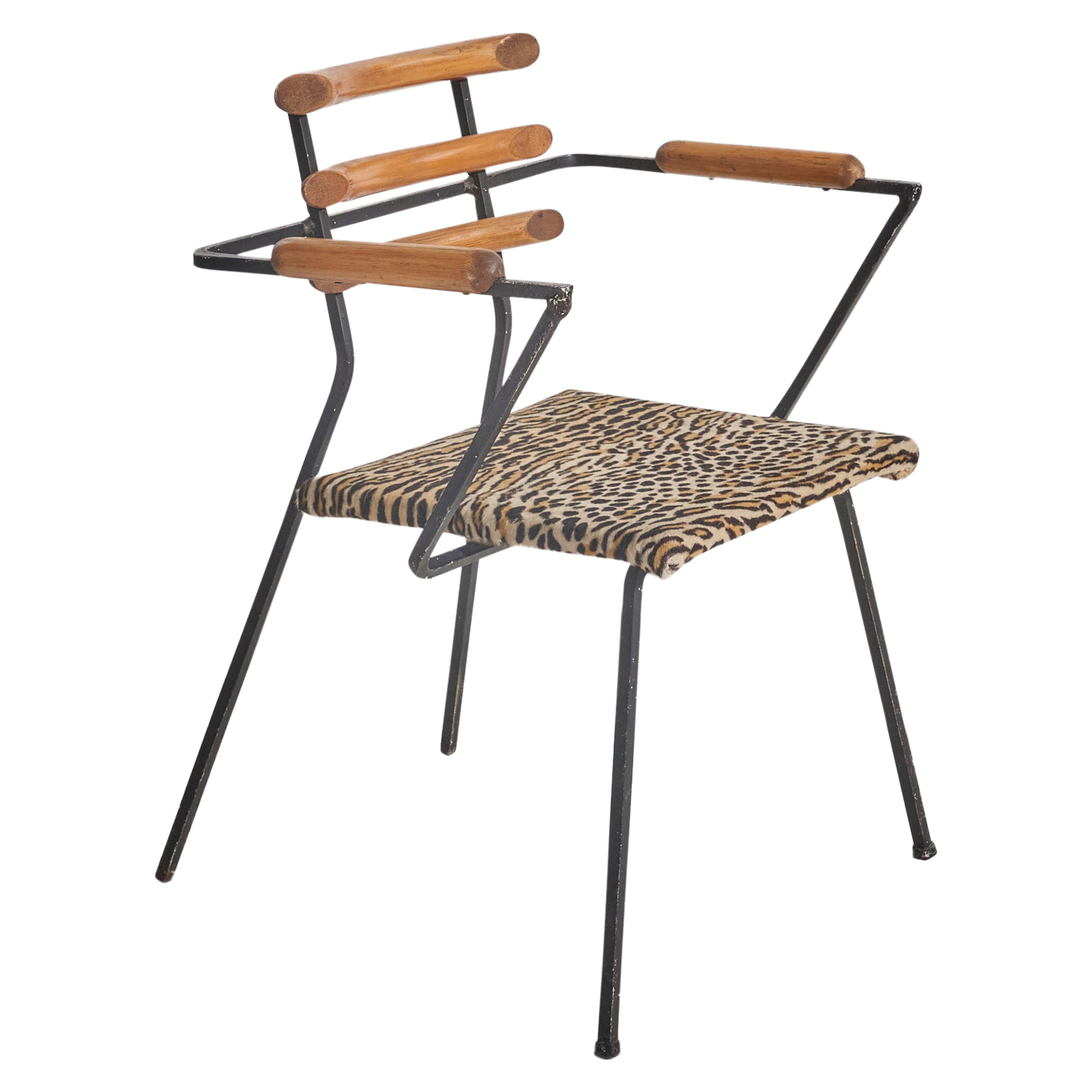 Diseñador americano, Sillón, Roble, Metal, Tela, EE.UU., Años 50