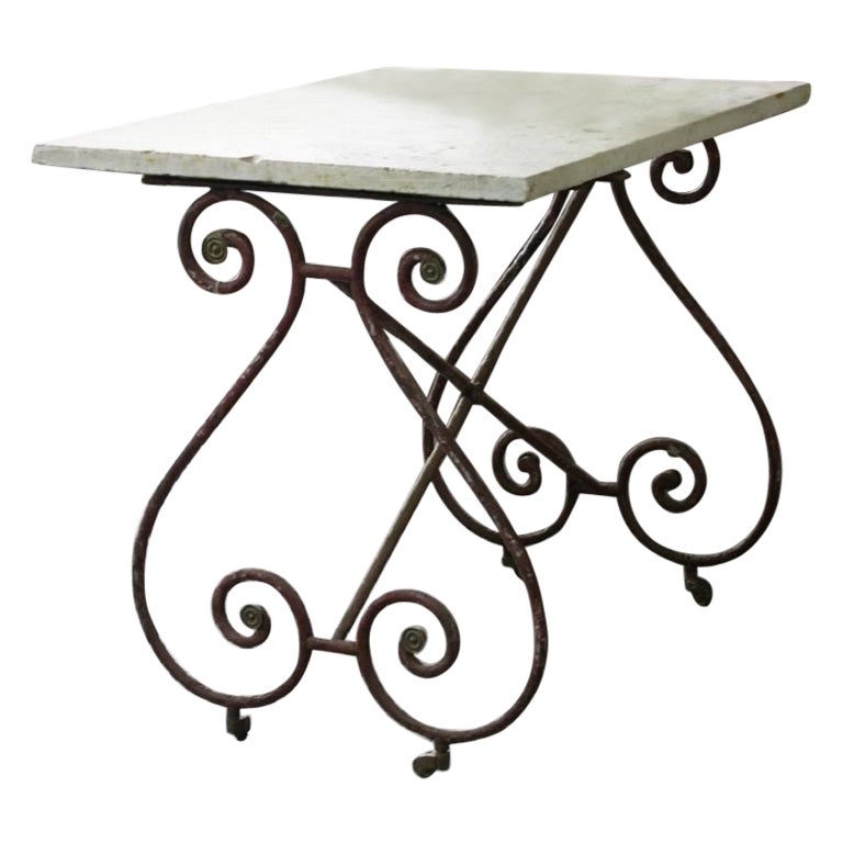 Mesa antigua con tapa de mármol, FR-0226 en venta