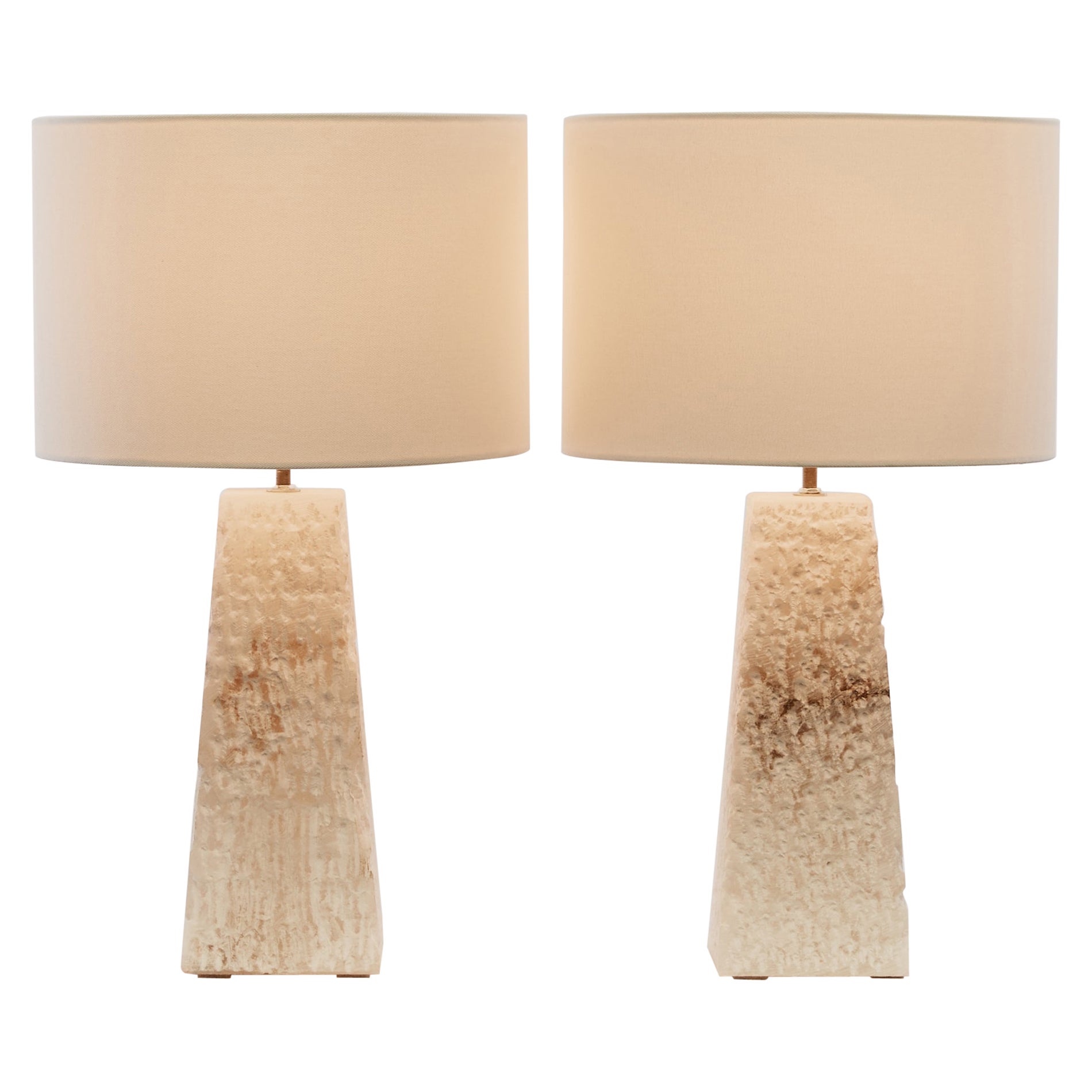 Late 20th Century stippled alabaster stone table lamps