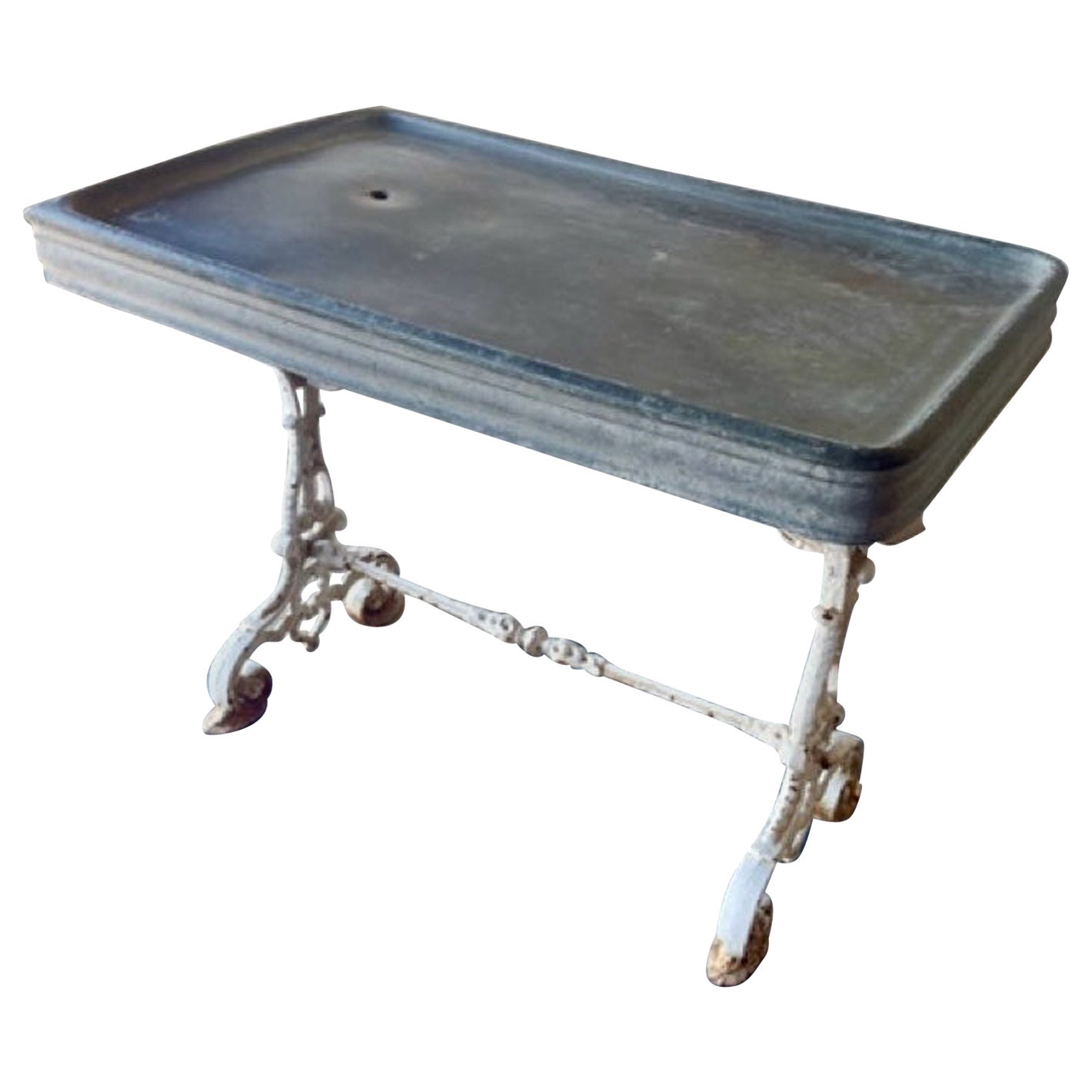Zinc Top-Wrought Iron Base Table, FR-1174 For Sale