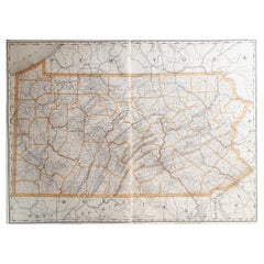 Large Original Antique Map of Pennsylvania, USA, 1894