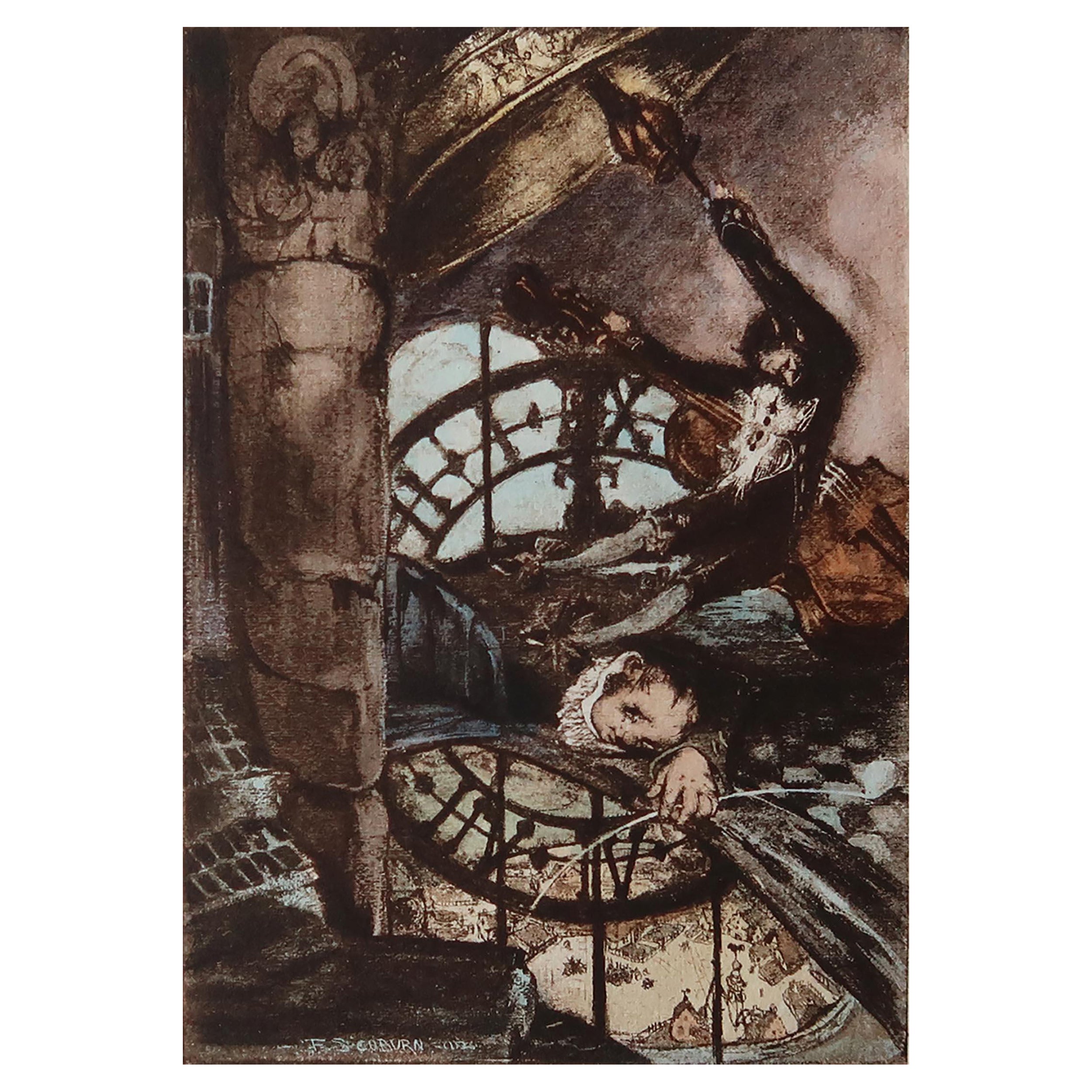 Grabado original en edición limitada de Frederick S.Coburn-Diablo en el campanario, 1902