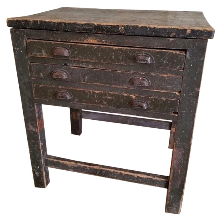 Antique Work Table Store Counter Kitchen Island with 3 Large Drawer at