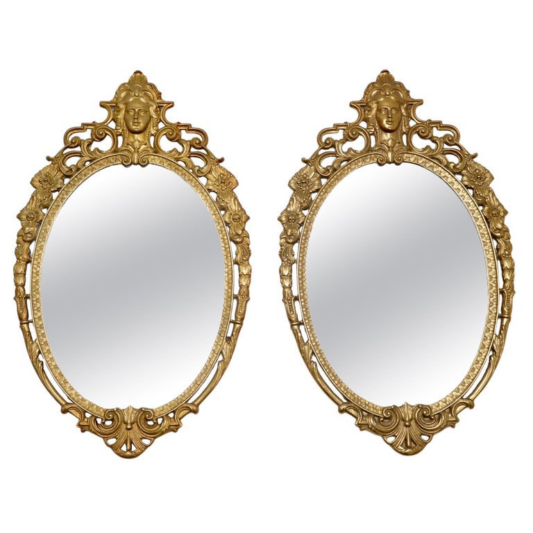Pair of Antique French Gilt Brass Mirrors For Sale at 1stDibs