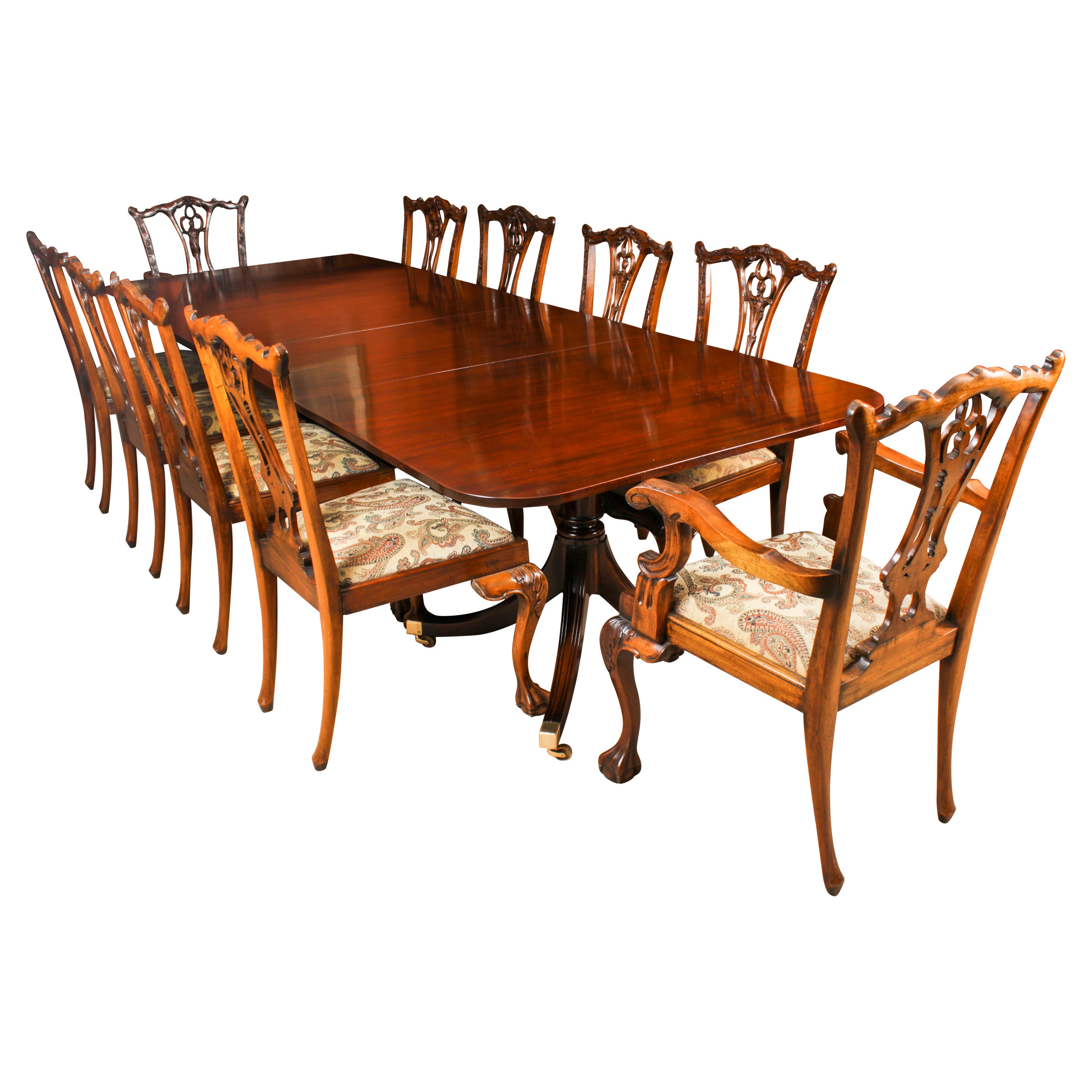 Vintage Twin Pillar Dining Table and 8 Chairs by Rackstraw 20th Century