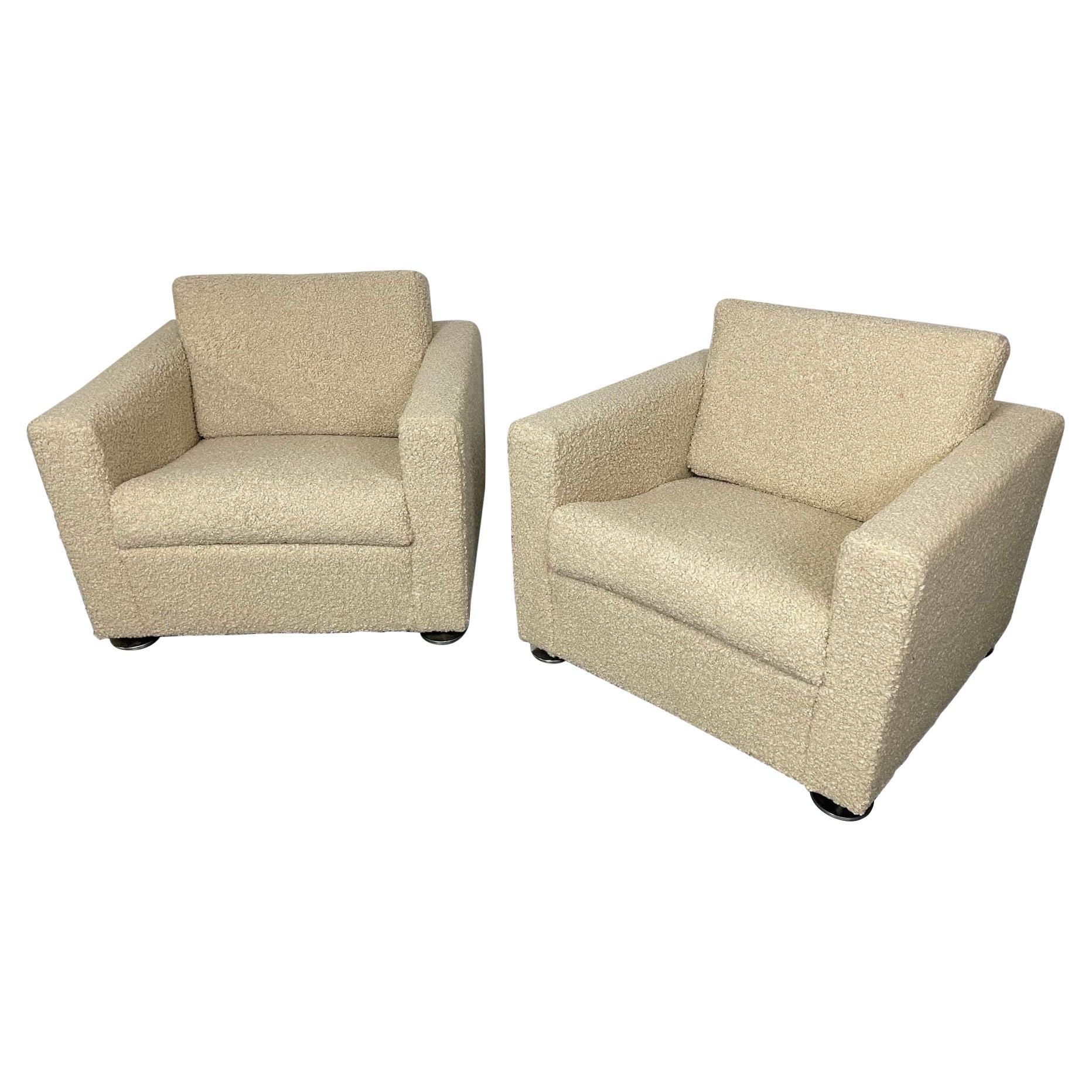 Pair Stendig Arm Chairs, Switzerland, New Luxurious Boucle, Mid-Century Modern For Sale