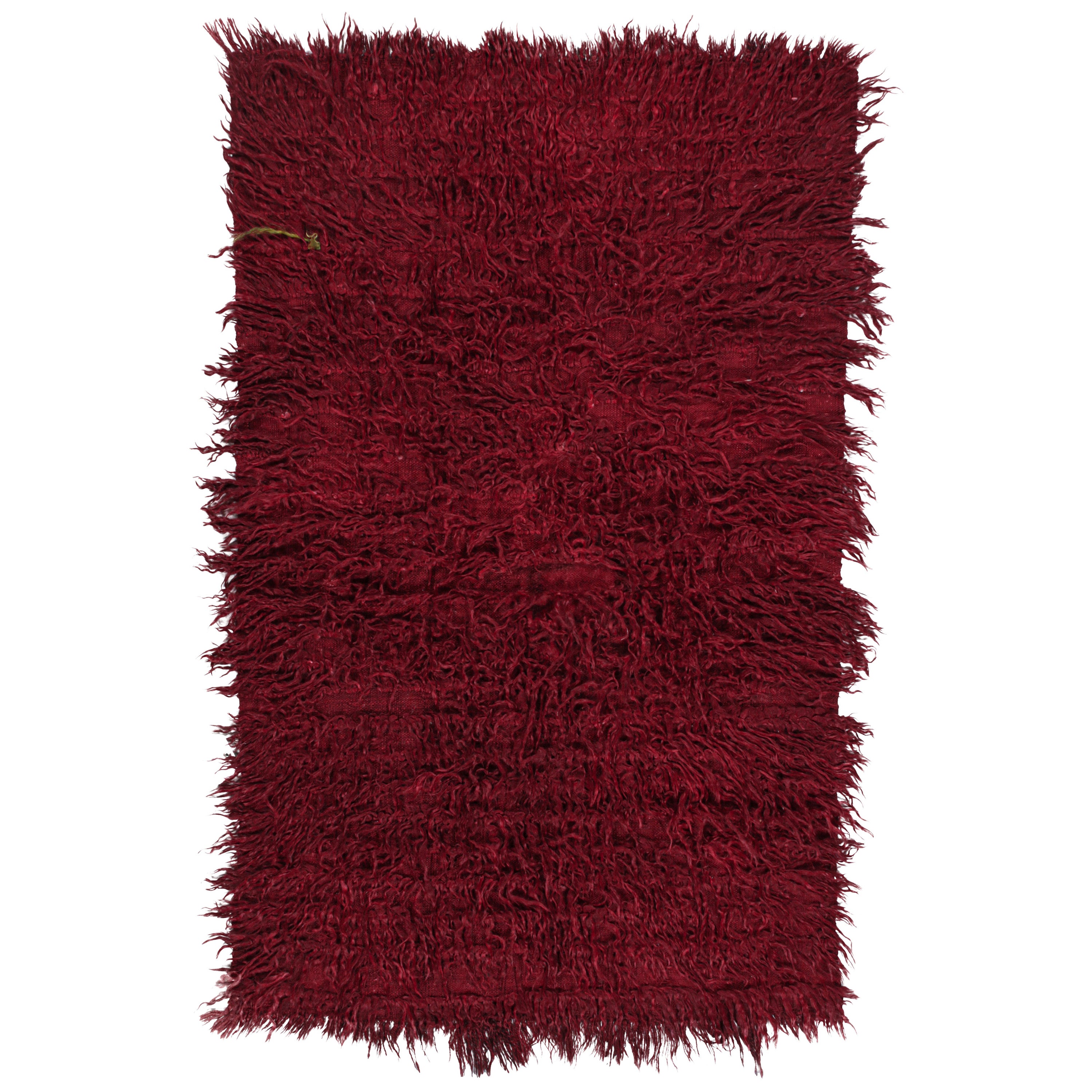 Vintage Tulu Shag Rug in Burgundy Pile by Rug & Kilim