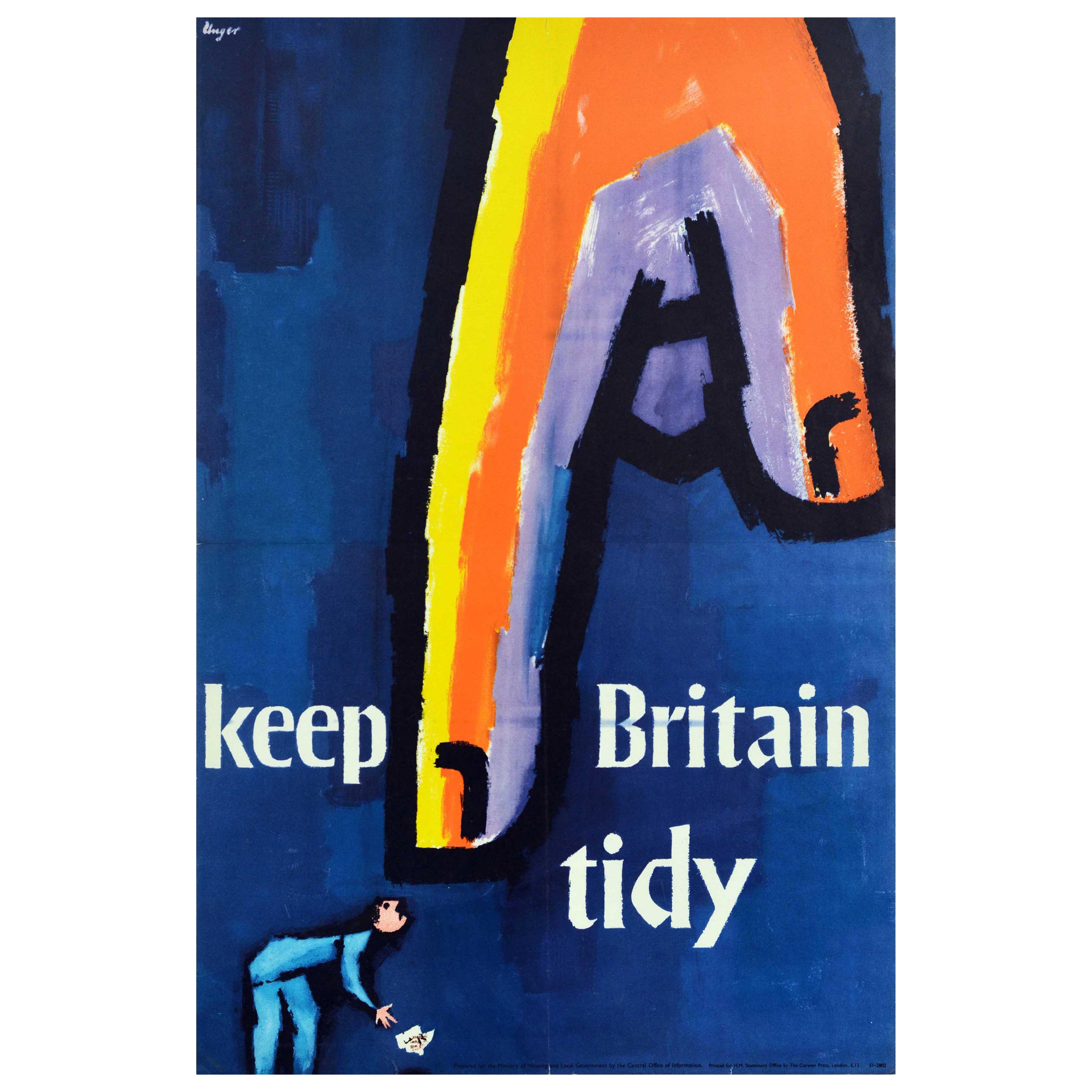 Original Vintage Poster Keep Britain Tidy Litterbug Trash Rubbish Finger Design For Sale