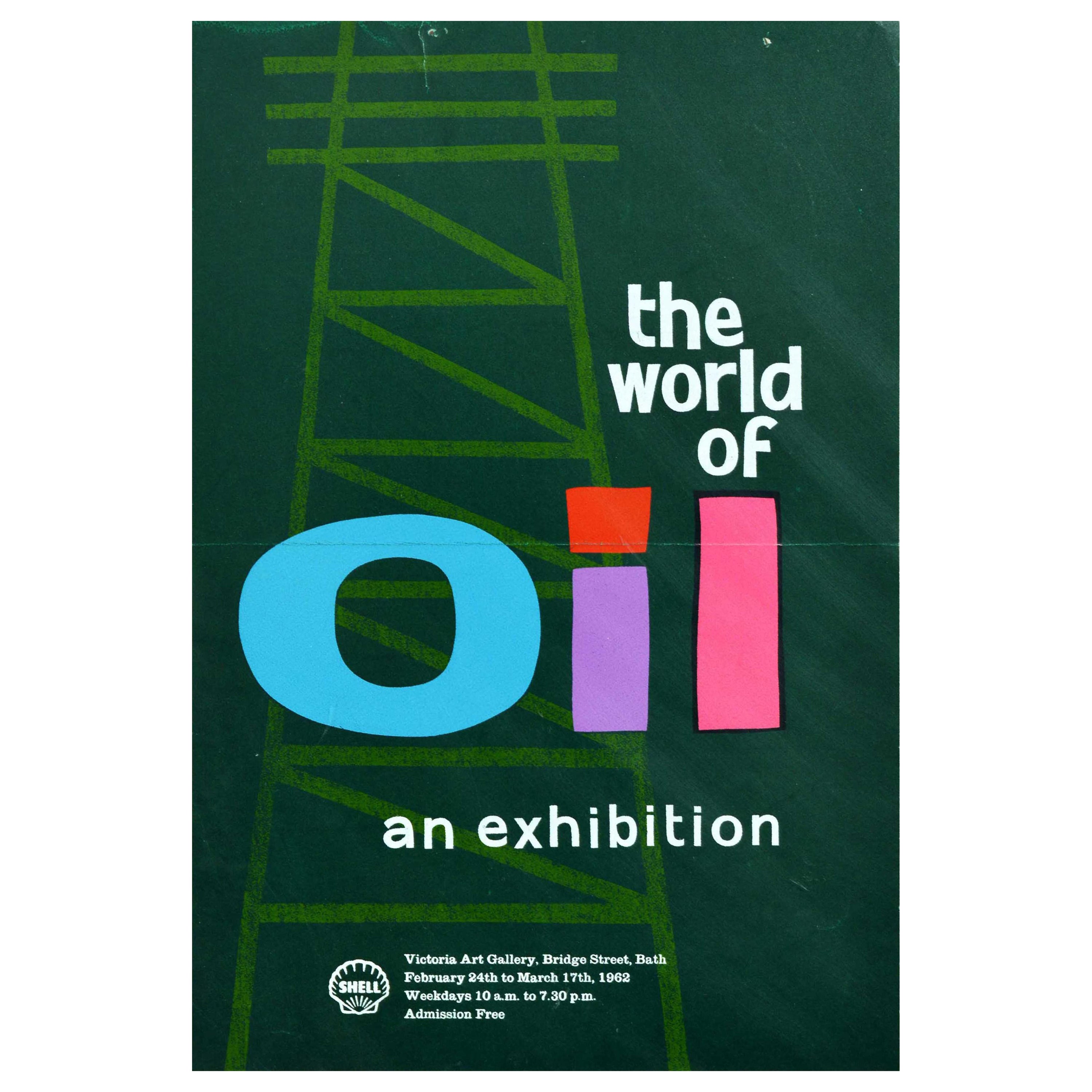 Original Vintage Poster The World Of Oil Exhibition Shell Victoria Art Gallery