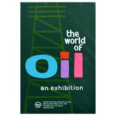 Affiche vintage d'origine The World Of Oil Exhibition, Shell, Galerie d'art victorienne