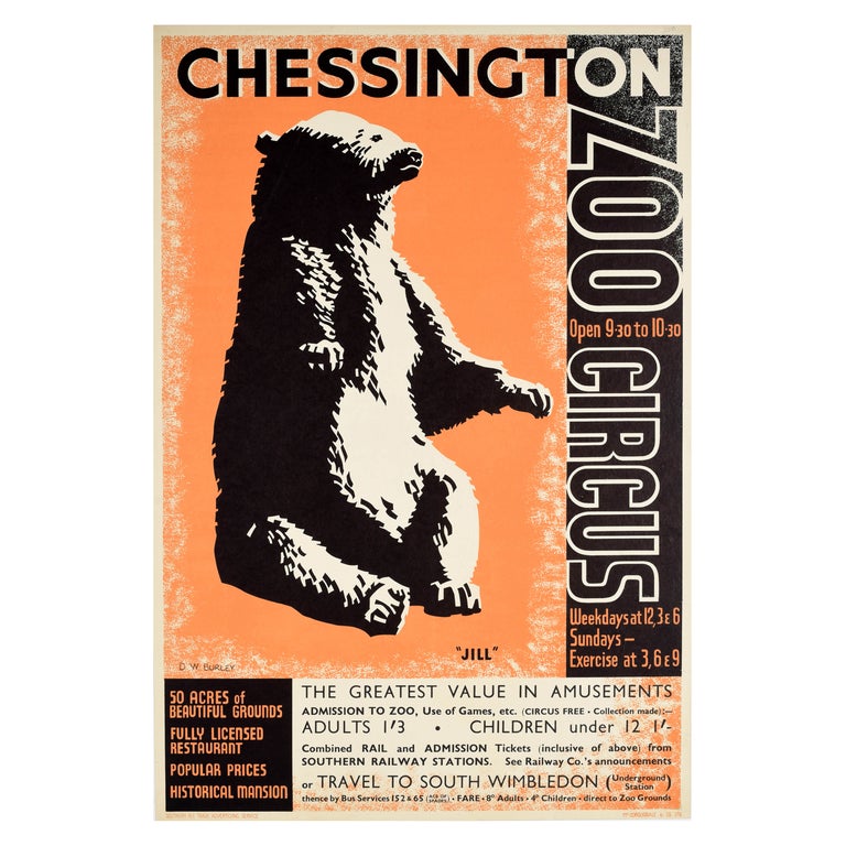 Original Vintage Poster Chessington Zoo Circus Bear Jill Surrey London ...