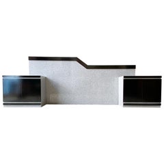 Postmodern Black and Faux Terrazzo Laminate Sculpted Queen Headboard with Nights