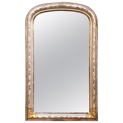 19th Century French Louis Philippe Silvered Arched Wall Mirror with Leaf Motif