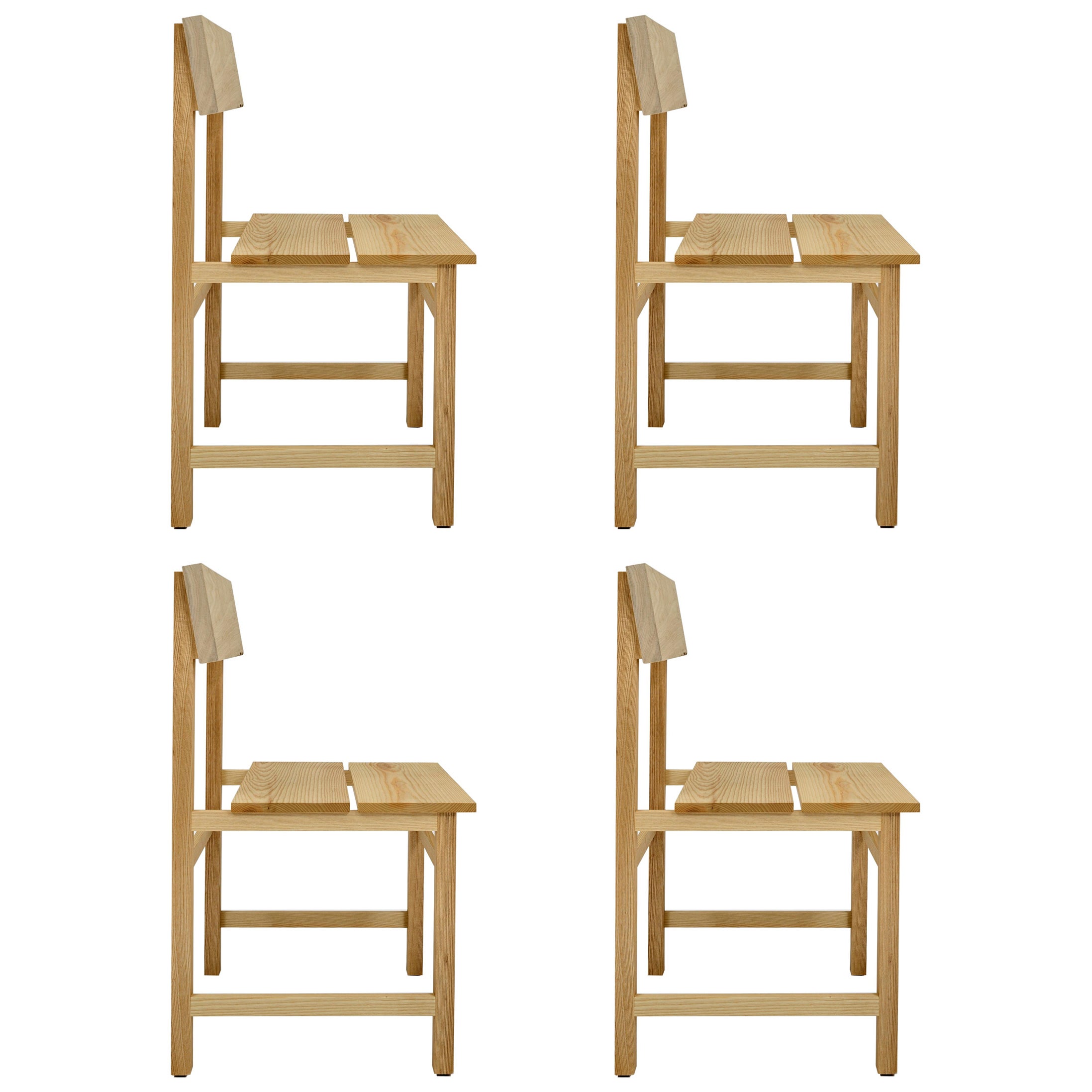 Prairie-Stuhl, moderner Esszimmerstuhl aus Eschenholz, 4er-Set