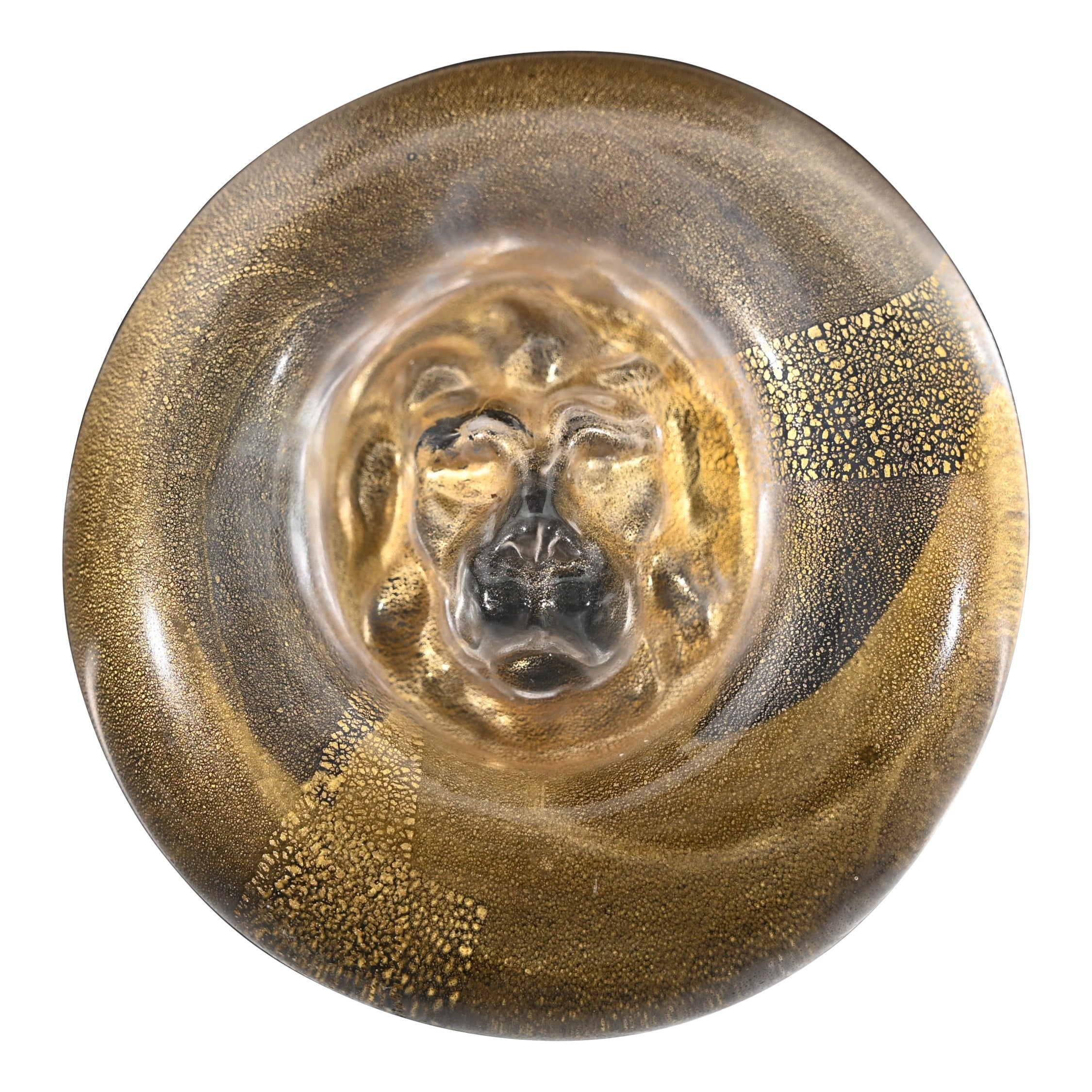Midcentury Nason Italian Murano Gold Crystal Glass Lion-Shaped Paperweight 1970s