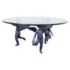 Bronze and Glass Dancing Cherubs Coffee Table