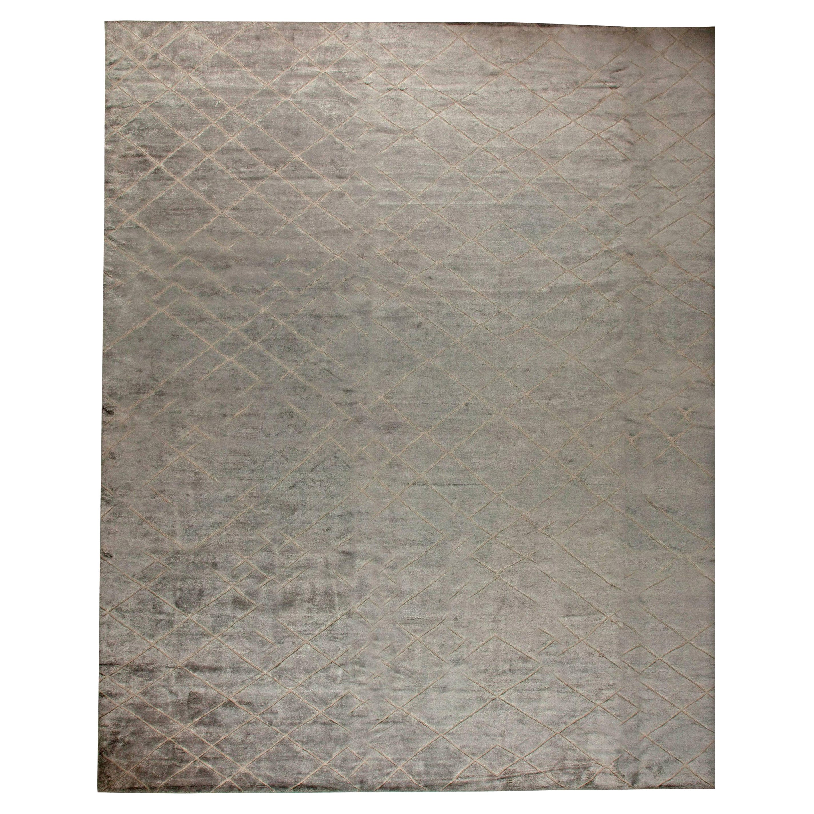 Contemporary Extra Large Textural Conifers Green Rug by Doris Leslie