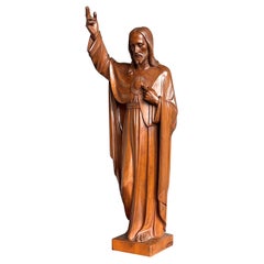 Antike und atemberaubende, handgeschnitzte Holzskulptur „Sacred Heart of Christ“-Skulptur