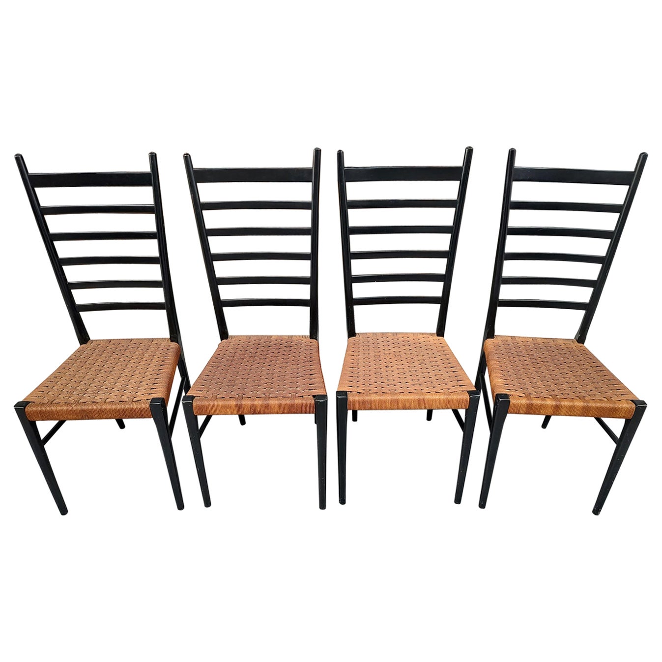 Mid-Century Modern  Ebonized Dining Chairs 6 total 2 Natural Style of Gio Ponti