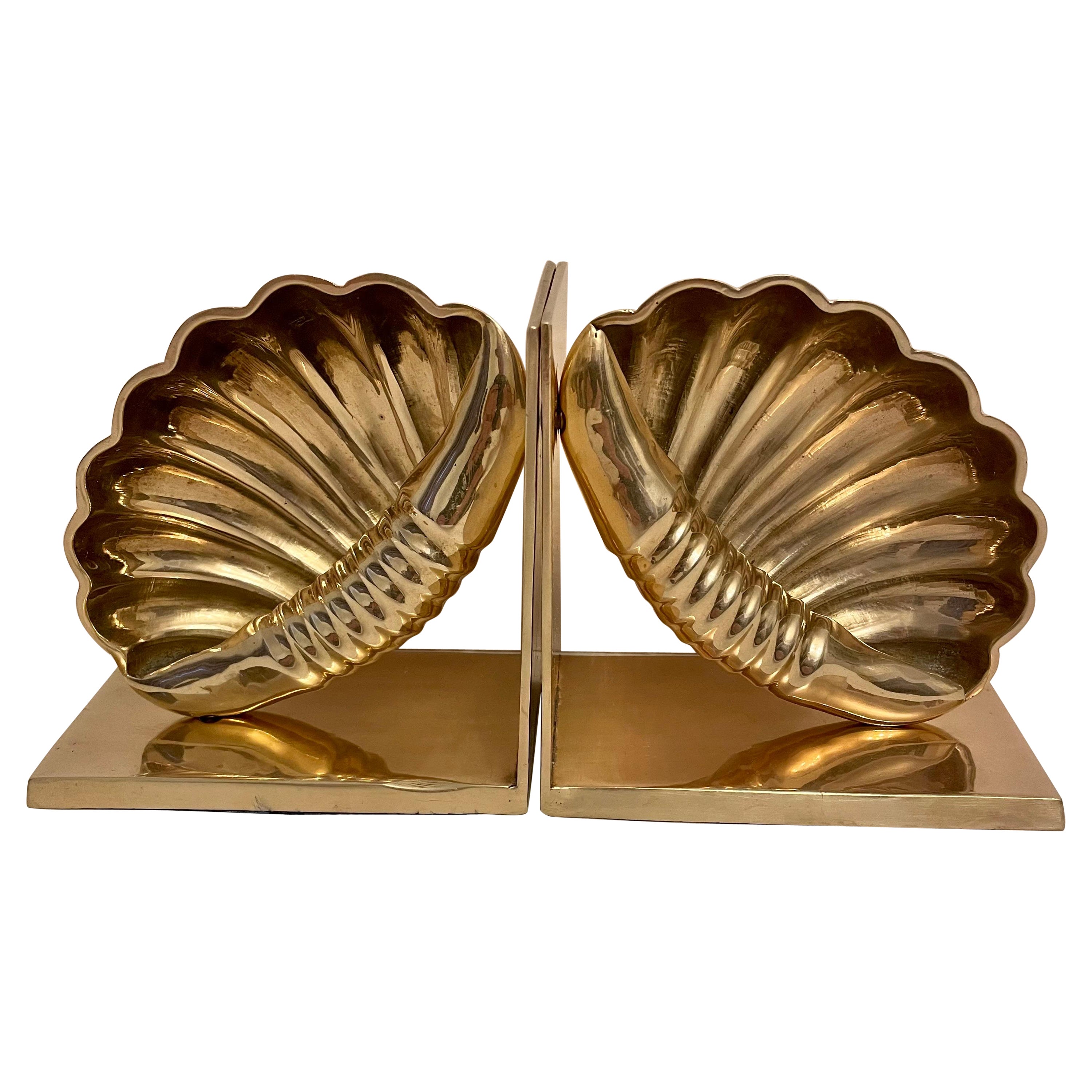 Pair Brass Seashell Nautilus Bookends For Sale