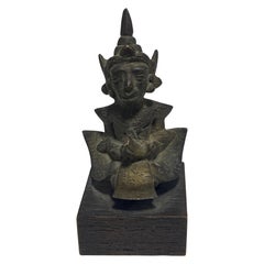 Asian Buddhist or Indian Hindu Small Temple Shrine Bronze Deity Figure on Stand