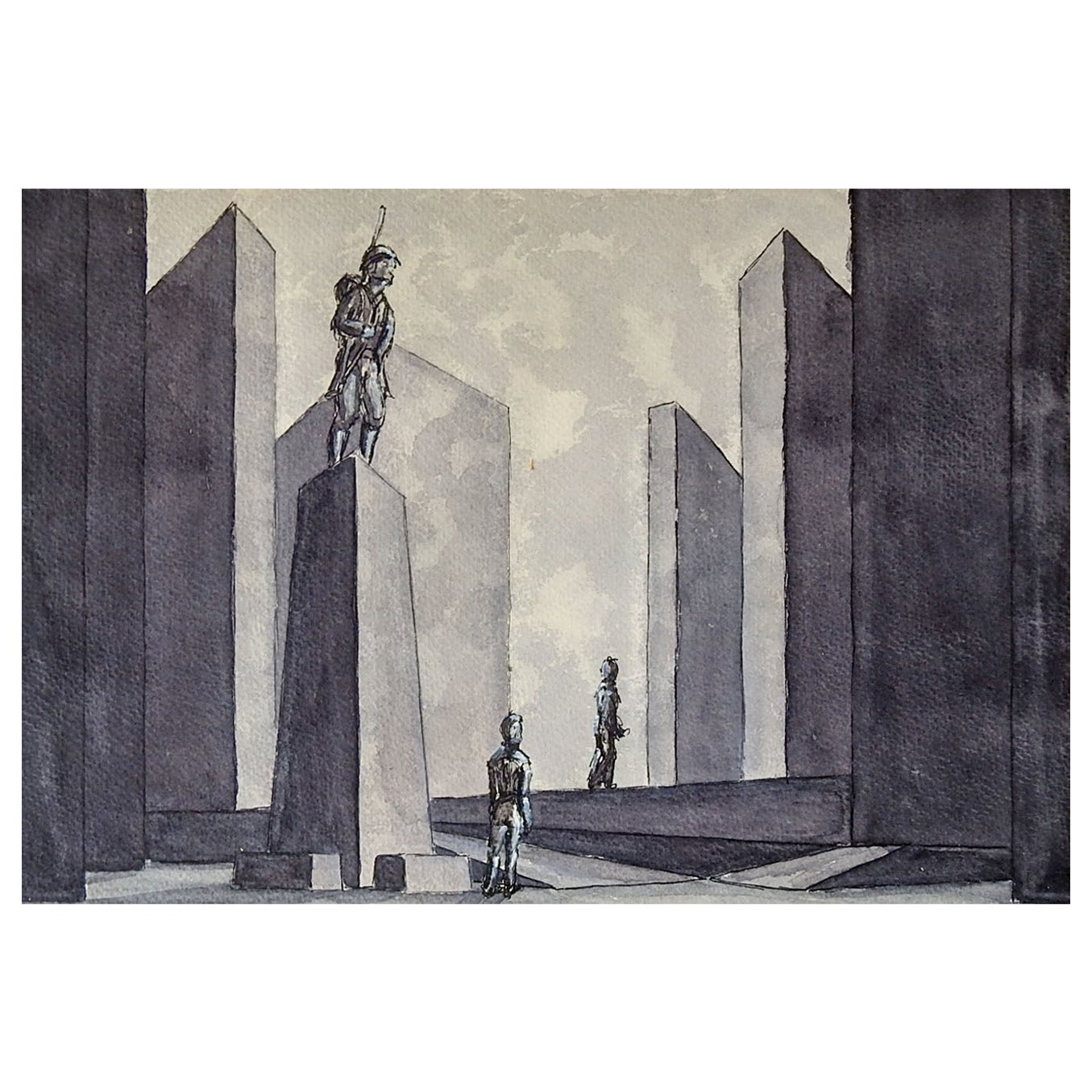 Vintage John Hood Set Design for Within the Gates Painting For Sale