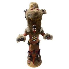 Vintage Large Signed Native American Hopi Original Wolf Kachina Doll on Stand
