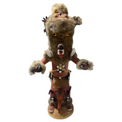 Large Signed Native American Hopi Original Wolf Kachina Doll on Stand