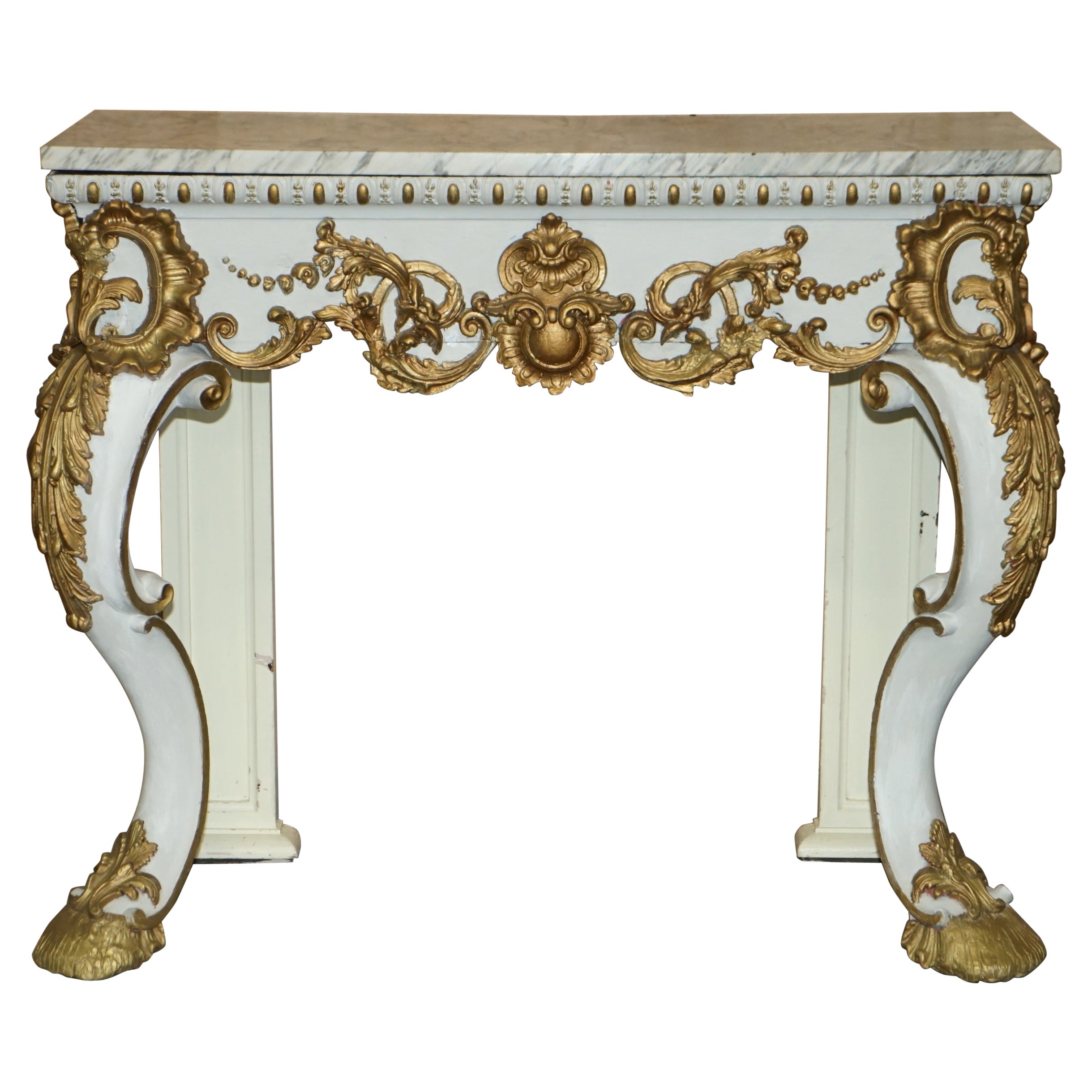 ANTIQUE ITALIAN HAND CARVED GiLTWOOD & MARBLE CONSOLE TABLE CIRCA 1860 VENICE For Sale