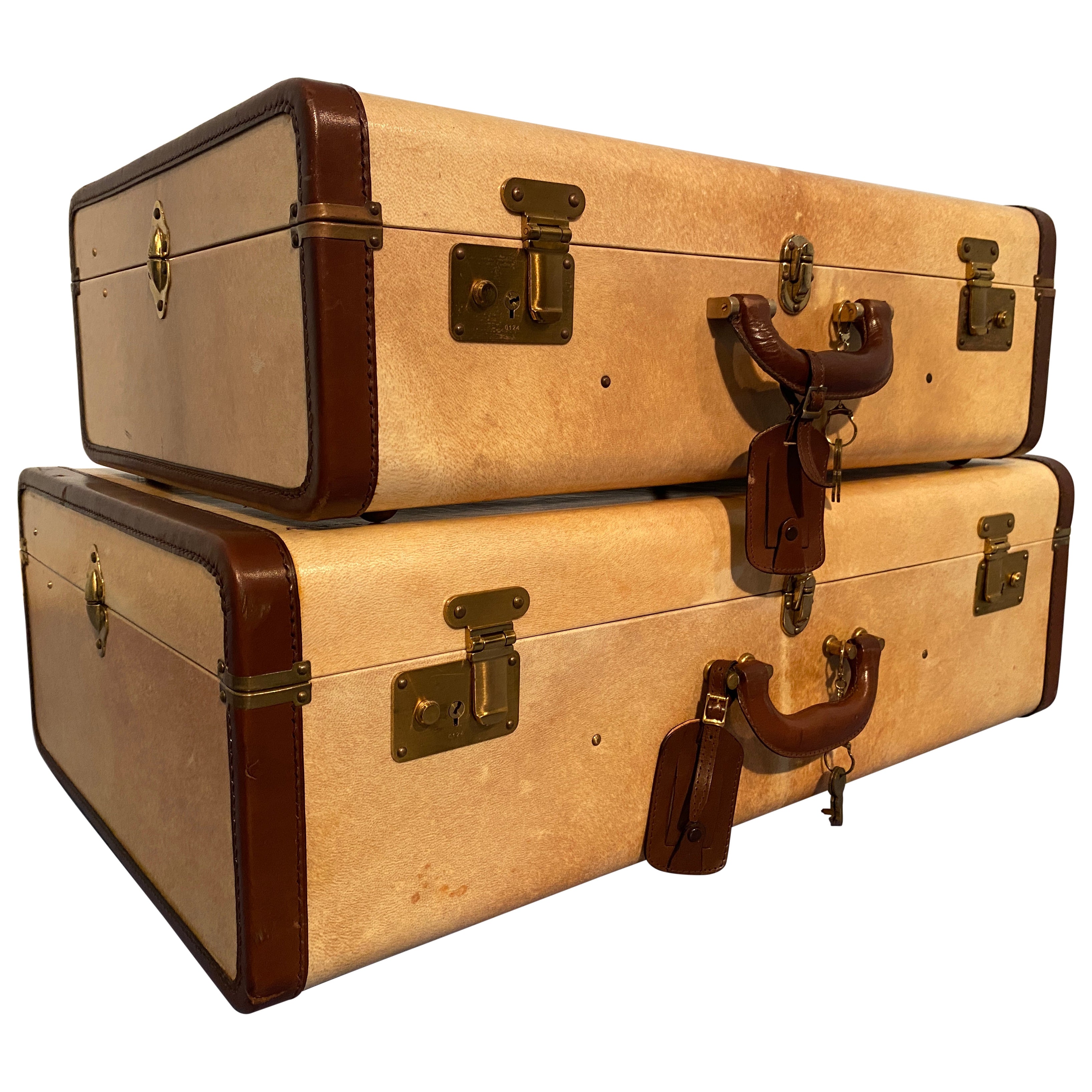 Italian Mid-Century Modern Parchment Paper Luggages or Suitcases Set of Two  1960 For Sale at 1stDibs