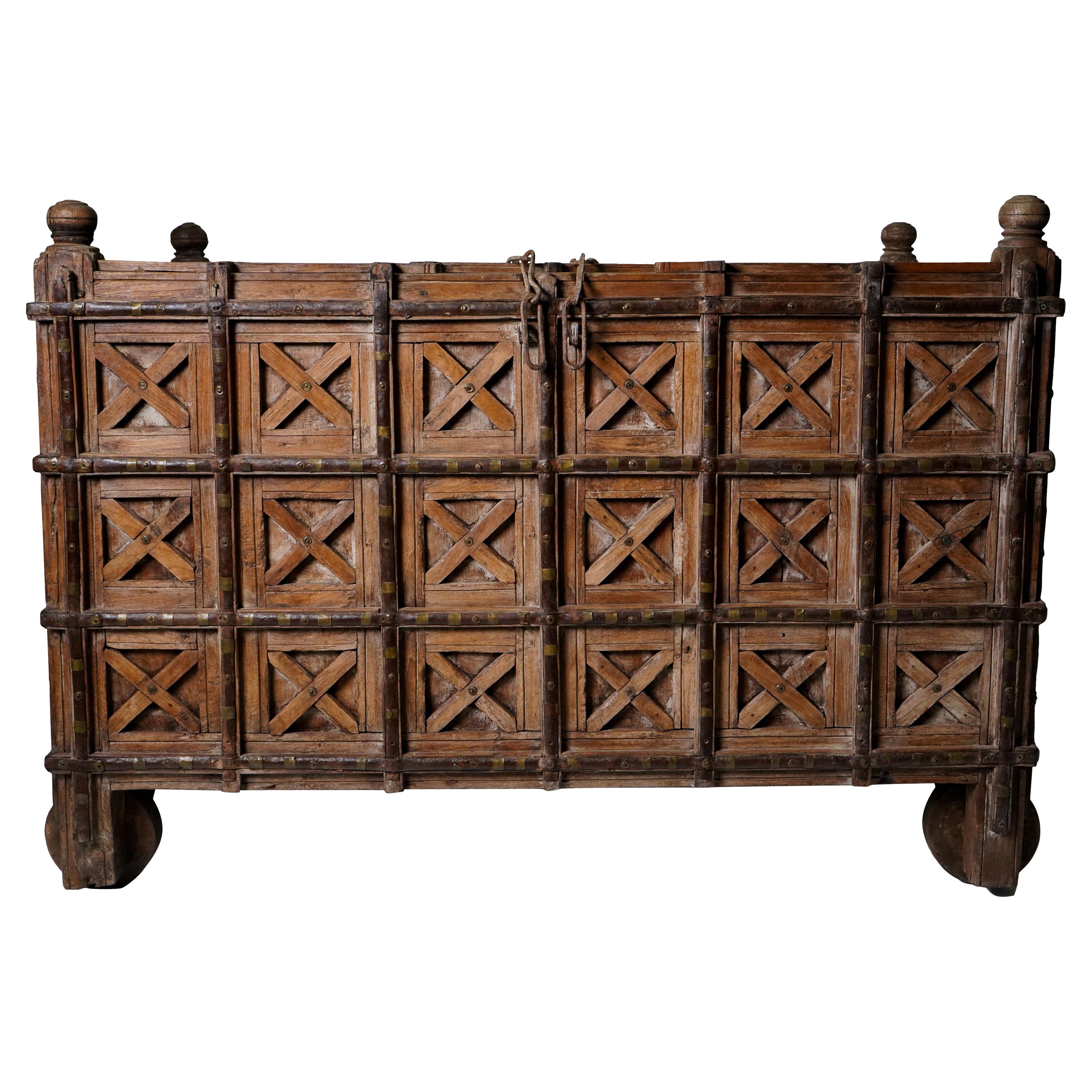 Large Indian Storage Chest on Wheels For Sale