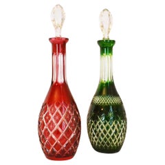 Pair of Bottles "Bohemia" Bordeaux & Green, Antiques