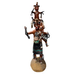 Vintage Large Signed Native American Hopi Original Mudhead Kachina Doll on Stand
