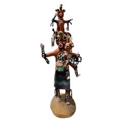 Vintage Large Signed Native American Hopi Original Mudhead Kachina Katsina Doll on Stand