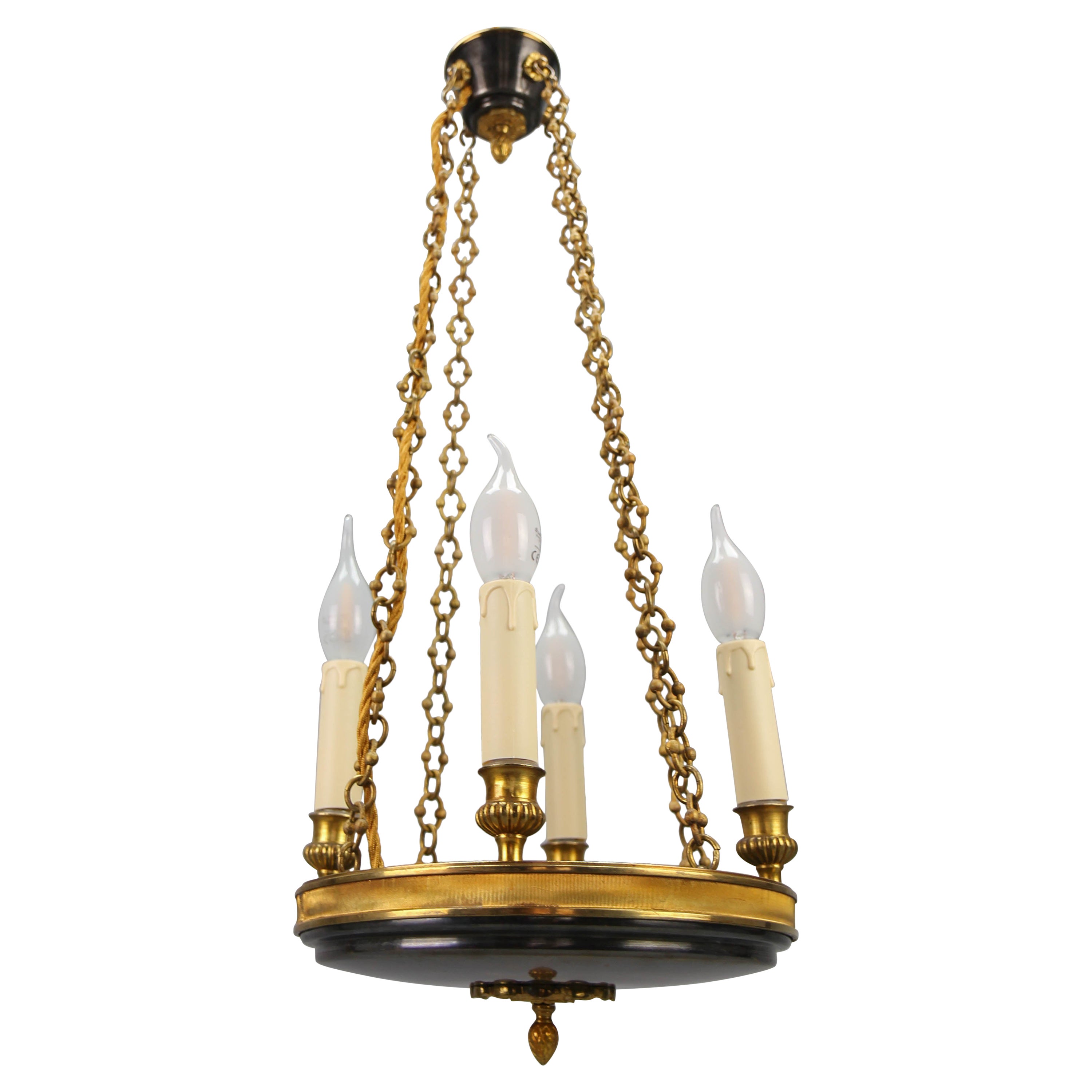Early 20th Century French Empire Style Gilt Bronze Four-Light Chandelier