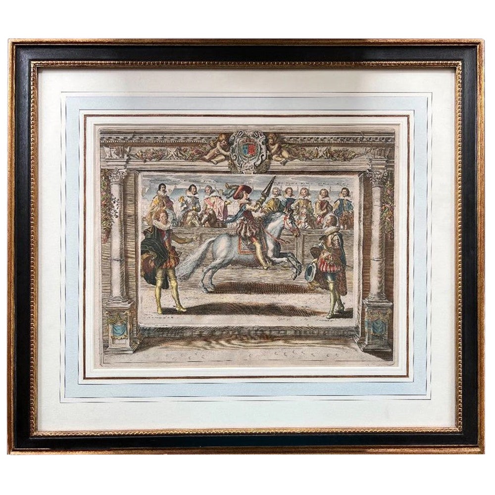 C. 1625 After Antoine de Pluvinel, "Henry IV, Mounted", Hand Colored Engraving For Sale