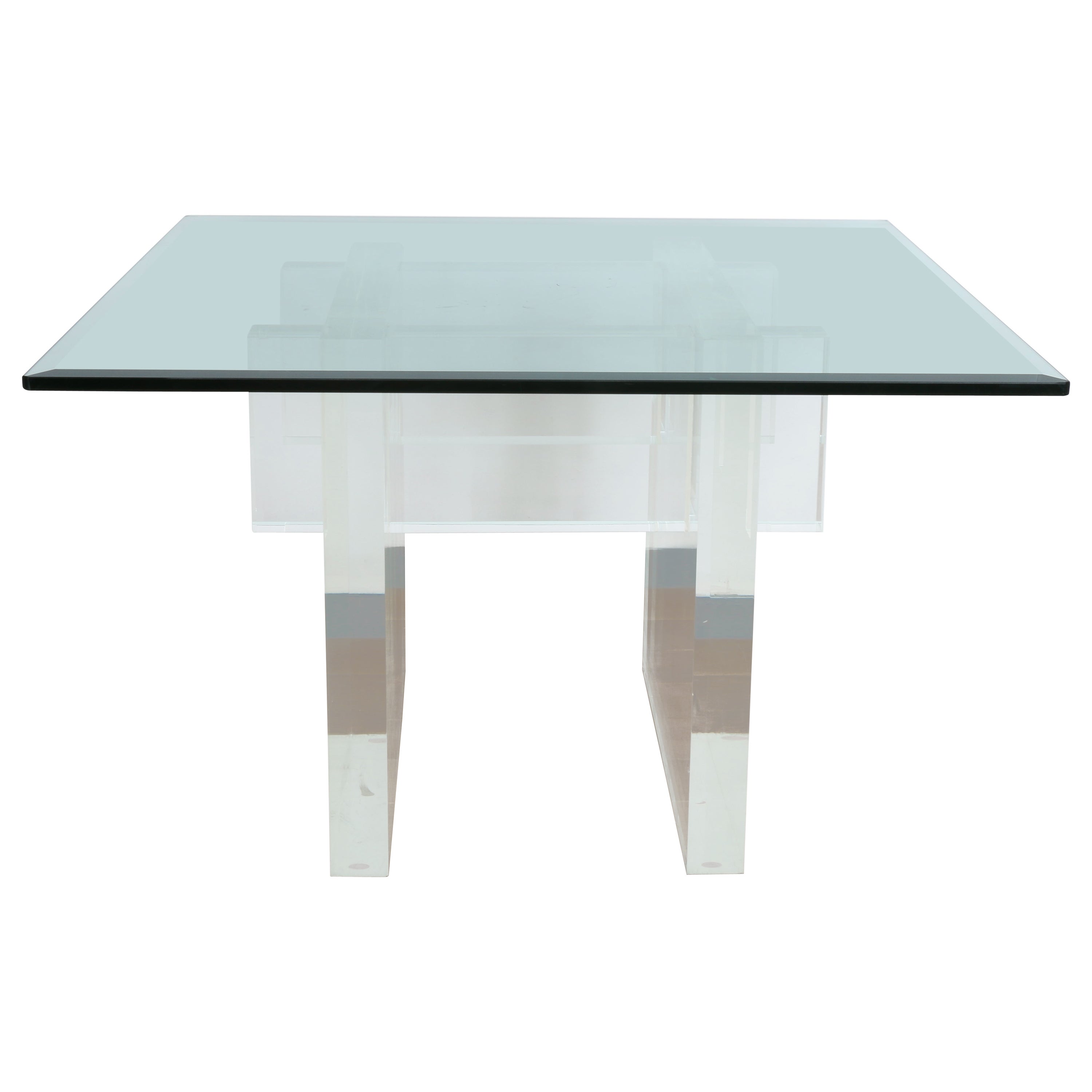 Charles Hollis Jones Thick Lucite and Glass Center Table For Sale