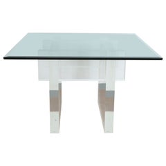 Charles Hollis Jones Thick Lucite and Glass Center Table
