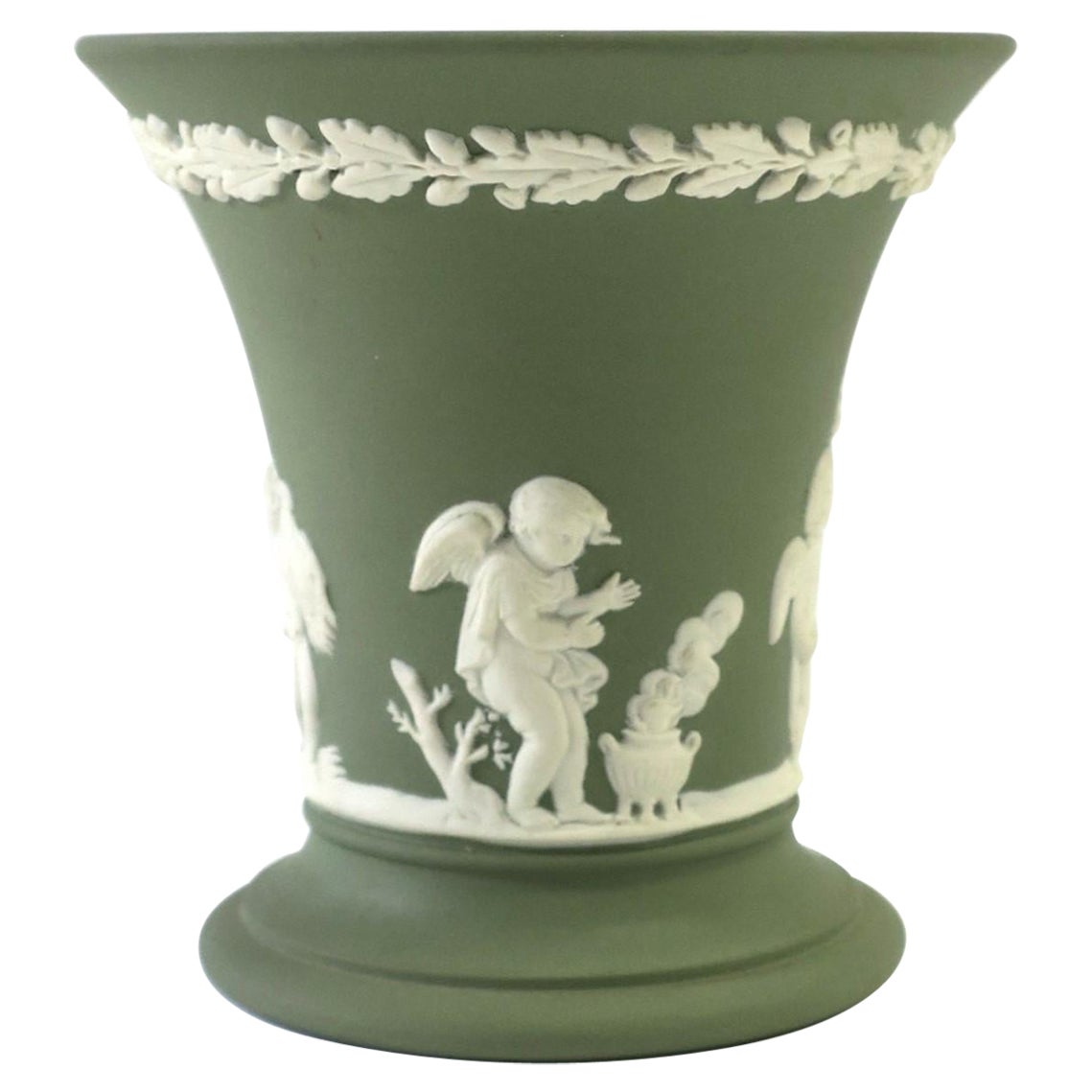 Wedgwood Jasperware Green and White Vase English Neoclassical  For Sale