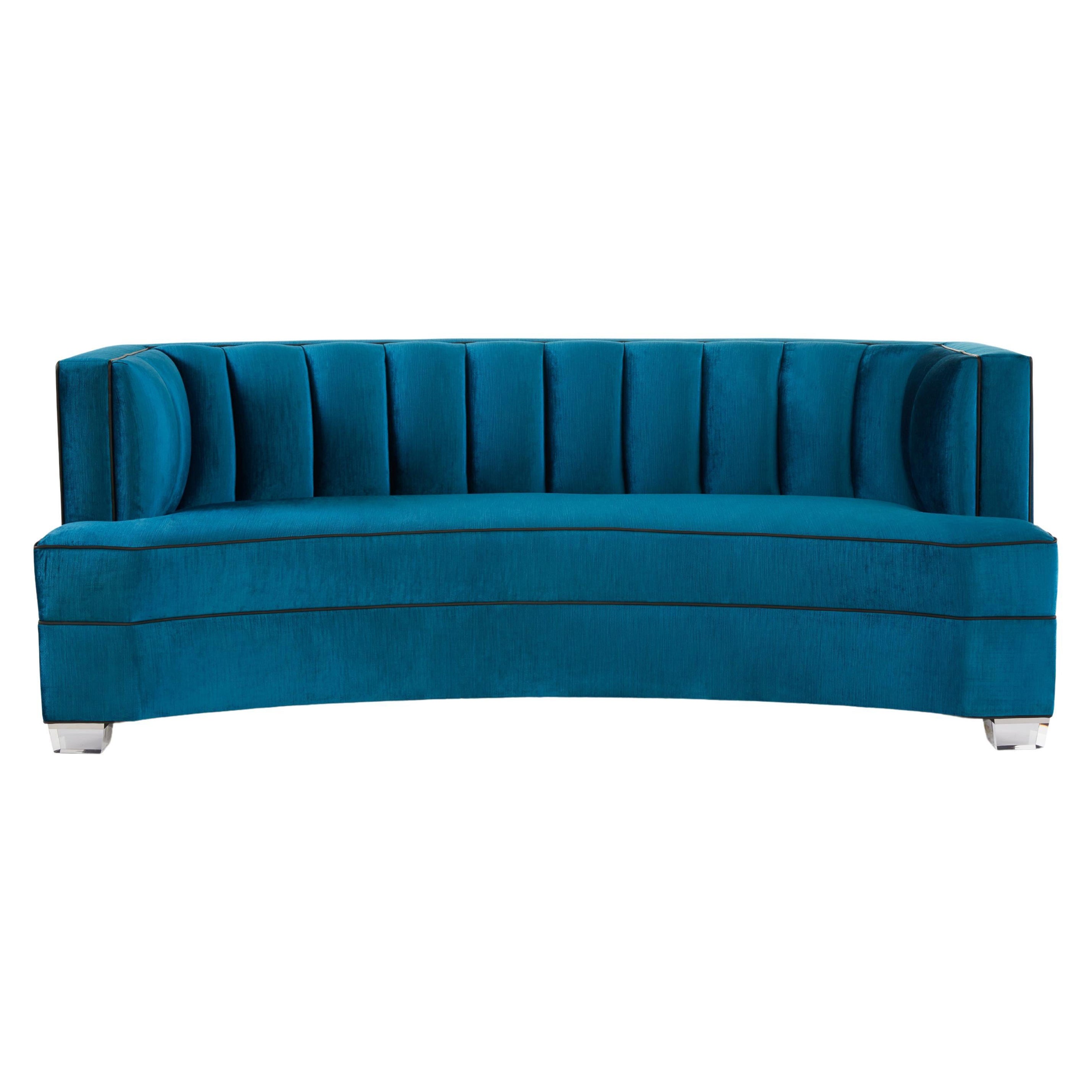 Art Deco Alessandra geschwungenes Sofa, handgefertigt von JAMES von Jimmy DeLaurentis